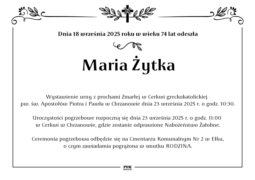 Maria Żytka - nekrolog